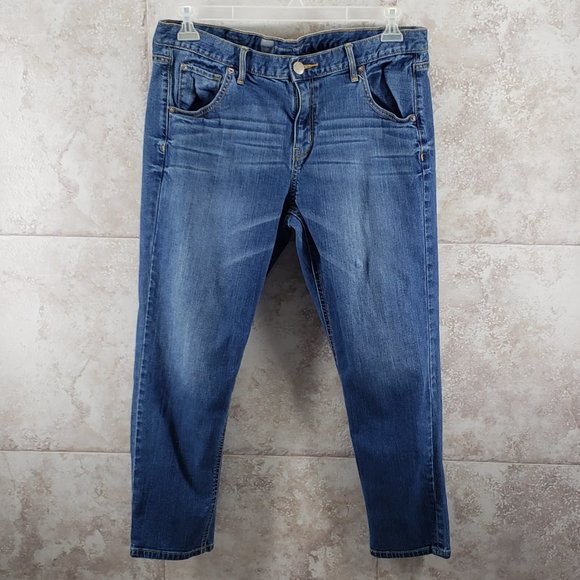 Boyfriend Skinny Jeans Medium Wash Mid Rise Mossimo Womens Sz 12 Tapered Stretch - Picture 1 of 6